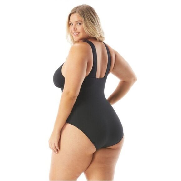 MICHAEL Michael Kors Shirred Cross Front One Piece Swimsuit - Iconic Solids - Picture 2 of 10